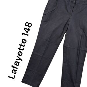 Lafayette 148 SZ 8 Faded Navy Blue Split Hem Flat Front Stretch Ankle Pants